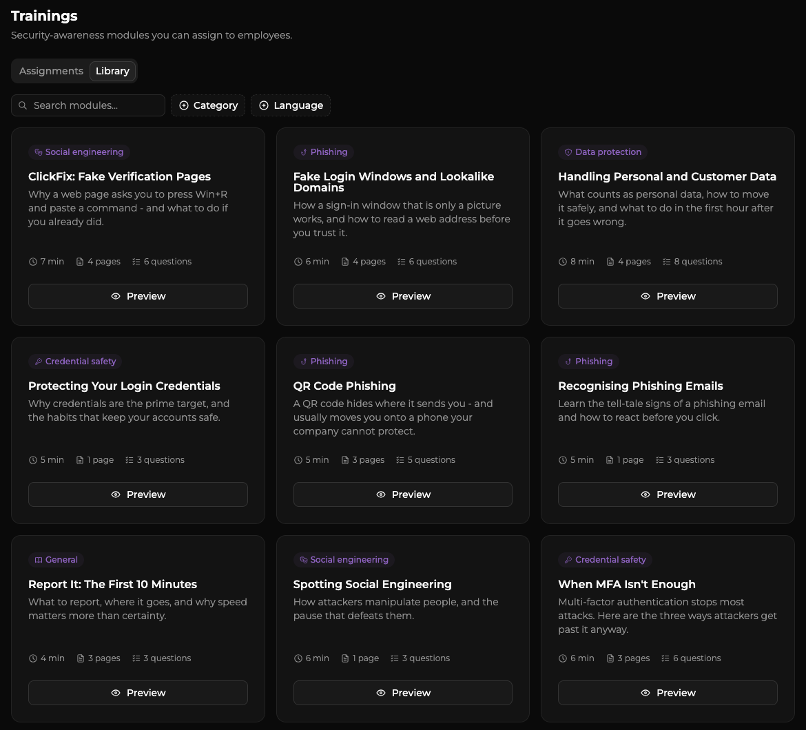 PhishGun training module library